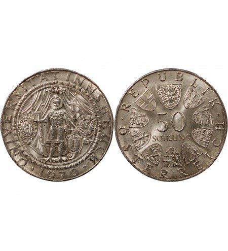 AUTRICHE, UNIVERSITE INNSBRUCK - 50 SCHILLING ARGENT 1970