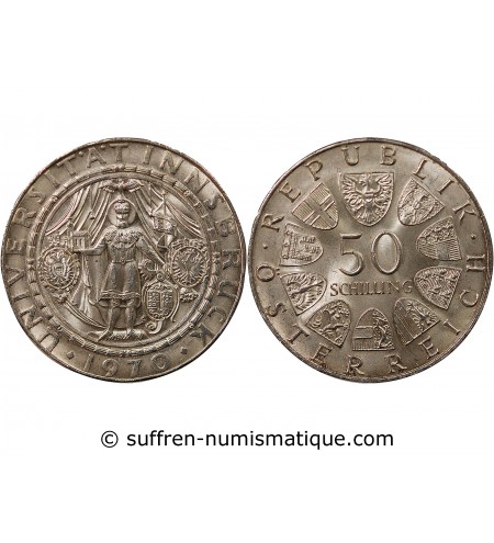 AUTRICHE, UNIVERSITE INNSBRUCK - 50 SCHILLING ARGENT 1970