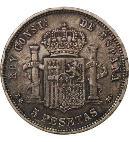 ESPAGNE, ALPHONSE XII - 5 PESETAS ARGENT 1884 MSM