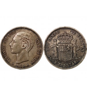 ESPAGNE, ALPHONSE XII - 5 PESETAS ARGENT 1884 MSM 2