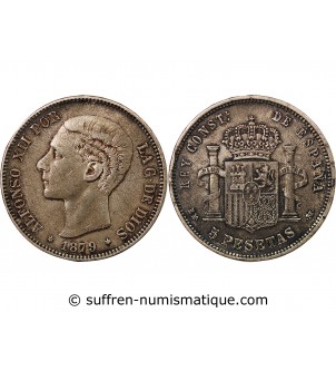 ESPAGNE, ALPHONSE XII - 5 PESETAS ARGENT 1884 MSM