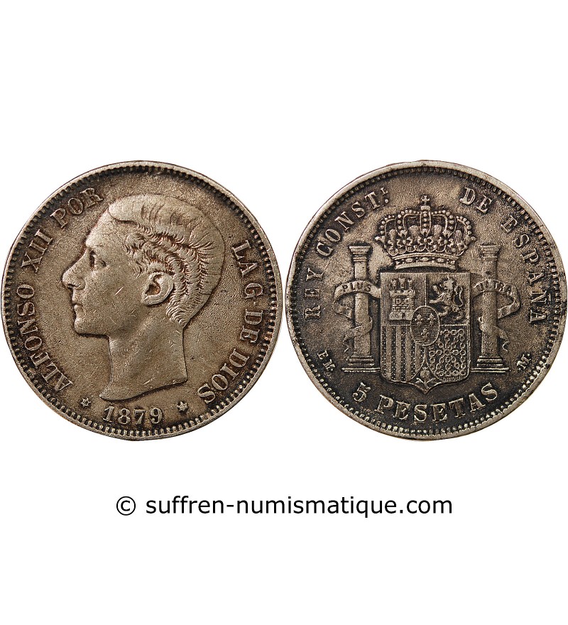 ESPAGNE, ALPHONSE XII - 5 PESETAS ARGENT 1884 MSM