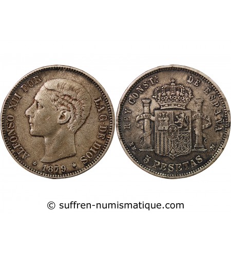 ESPAGNE, ALPHONSE XII - 5 PESETAS ARGENT 1884 MSM