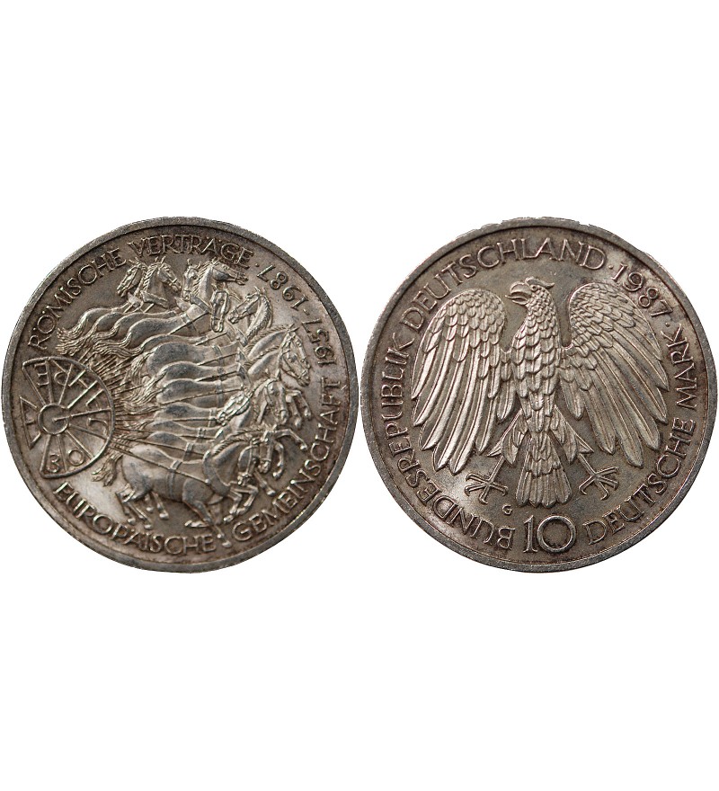 ALLEMAGNE, TRAITE DE ROME - 10 MARK ARGENT 1987 G KARLSRUHE