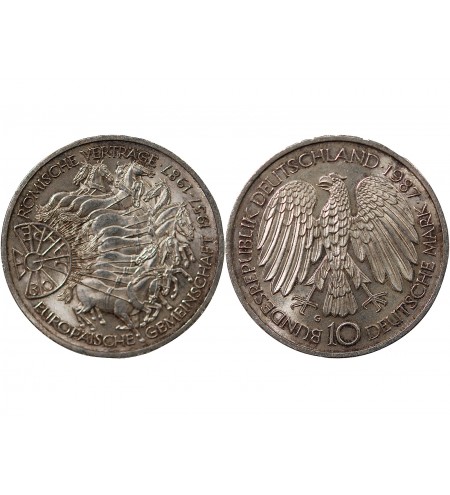 ALLEMAGNE, TRAITE DE ROME - 10 MARK ARGENT 1987 G KARLSRUHE
