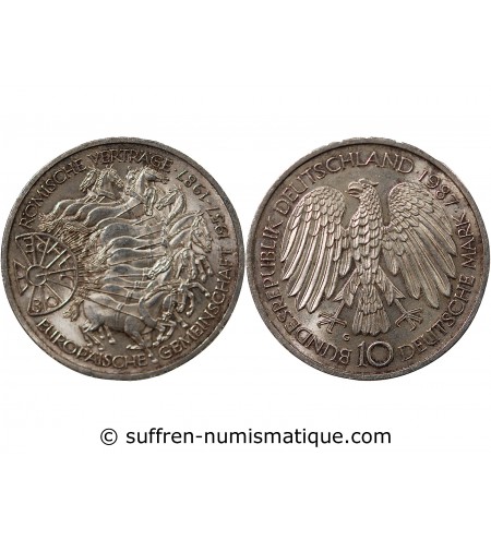 ALLEMAGNE, TRAITE DE ROME - 10 MARK ARGENT 1987 G KARLSRUHE