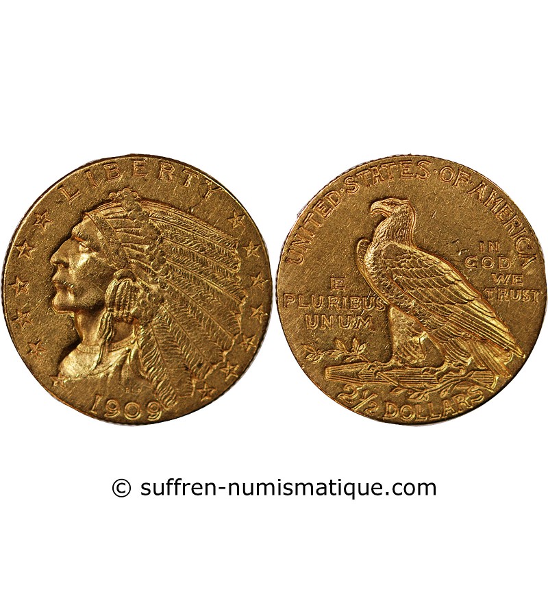 USA, INDIEN - 2 1/2 DOLLARS OR 1909 PHILADELPHIE