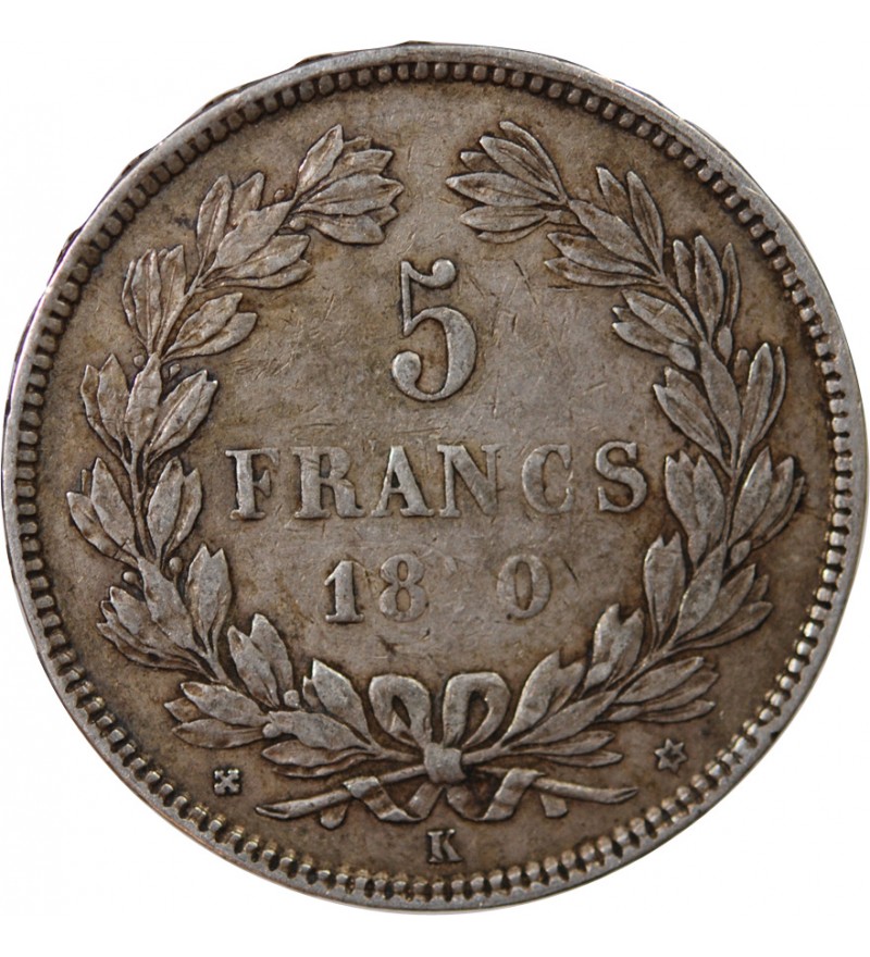 CERES - 5 FRANCS ARGENT 1870 K BORDEAUX  "Sans légende"
