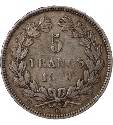 CERES - 5 FRANCS ARGENT 1870 K BORDEAUX  "Sans légende"