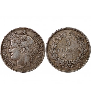 CERES - 5 FRANCS ARGENT 1870 K BORDEAUX  "Sans légende" 2