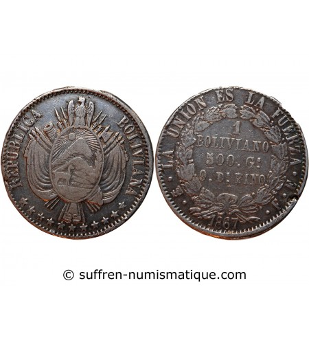 BOLIVIE - 1 BOLIVIANO 1867 