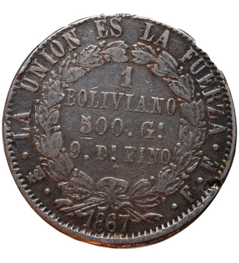 BOLIVIE - 1 BOLIVIANO 1867 