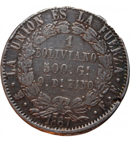 BOLIVIE - 1 BOLIVIANO 1867 