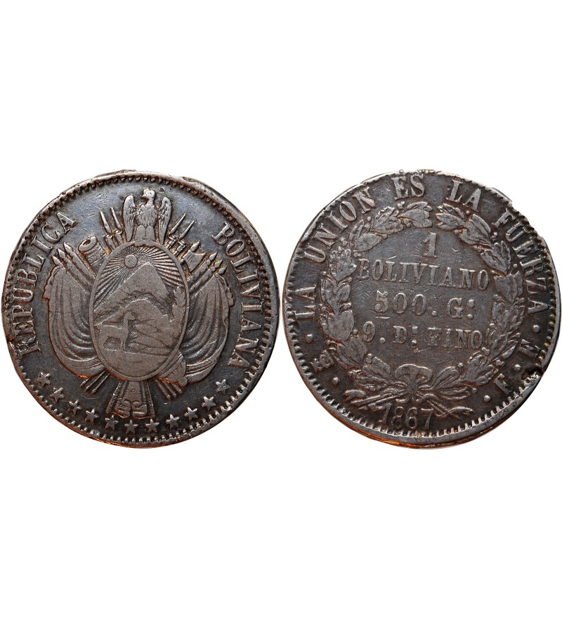 BOLIVIE - 1 BOLIVIANO 1867 