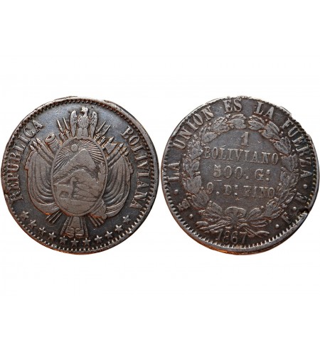 BOLIVIE - 1 BOLIVIANO 1867 