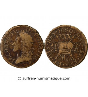 IRLANDE, JAMES II - 1/2 CROWN 1690