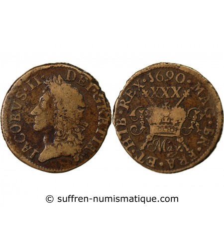 IRLANDE, JAMES II - 1/2 CROWN 1690