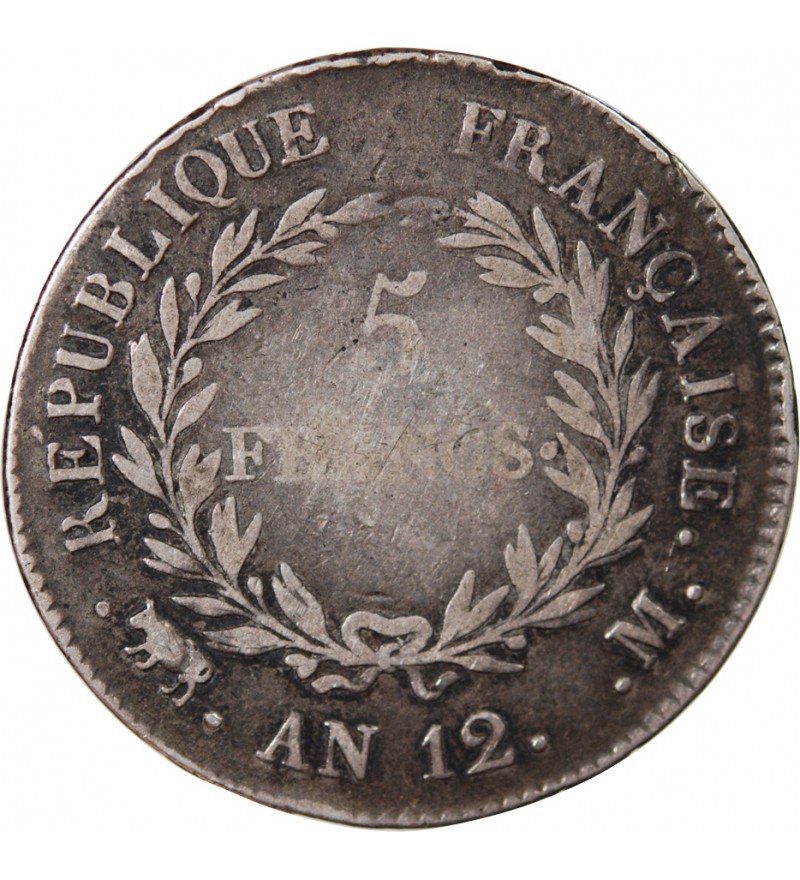 BONAPARTE Ier CONSUL﻿ - 5 FRANCS ARGENT AN 12 M TOULOUSE