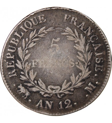 BONAPARTE Ier CONSUL﻿ - 5 FRANCS ARGENT AN 12 M TOULOUSE