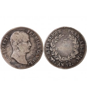 BONAPARTE Ier CONSUL﻿ - 5 FRANCS ARGENT AN 12 M TOULOUSE 2