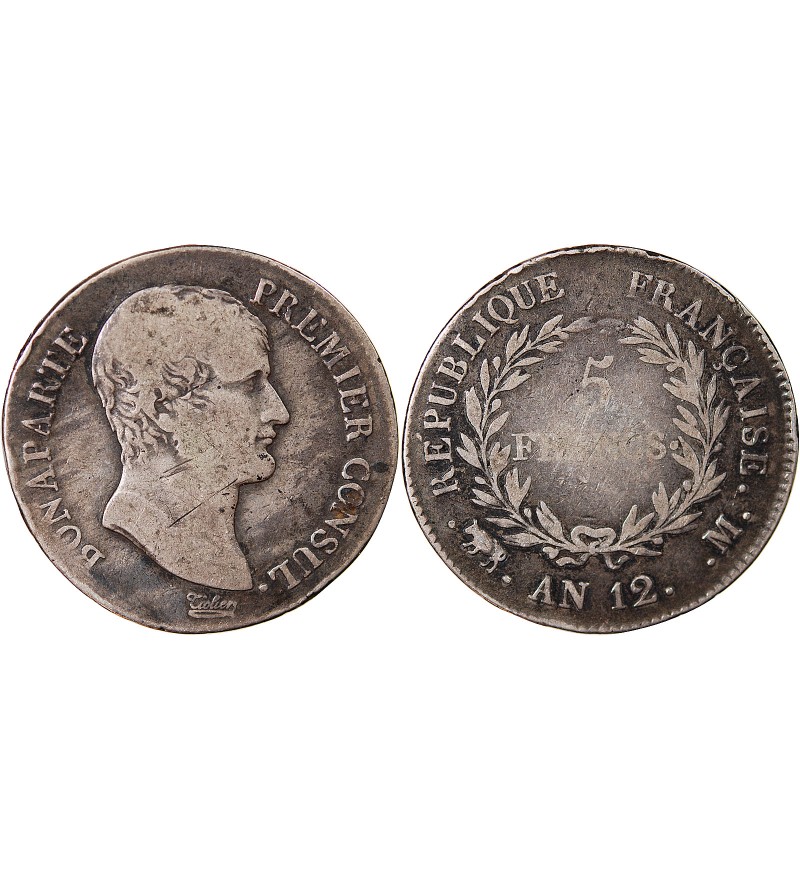BONAPARTE Ier CONSUL﻿ - 5 FRANCS ARGENT AN 12 M TOULOUSE