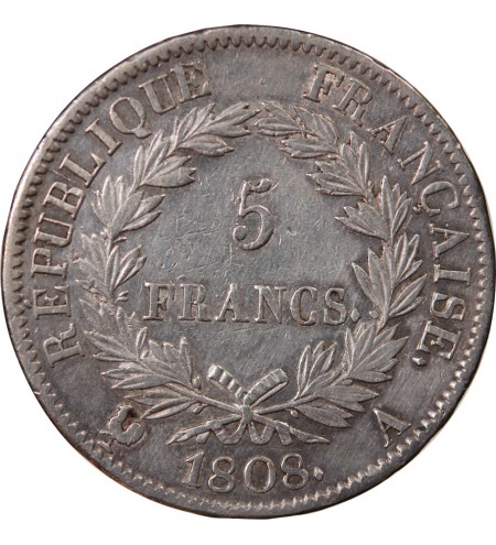 NAPOLEON Ier - 5 FRANCS 1808 A PARIS "Type République"﻿﻿