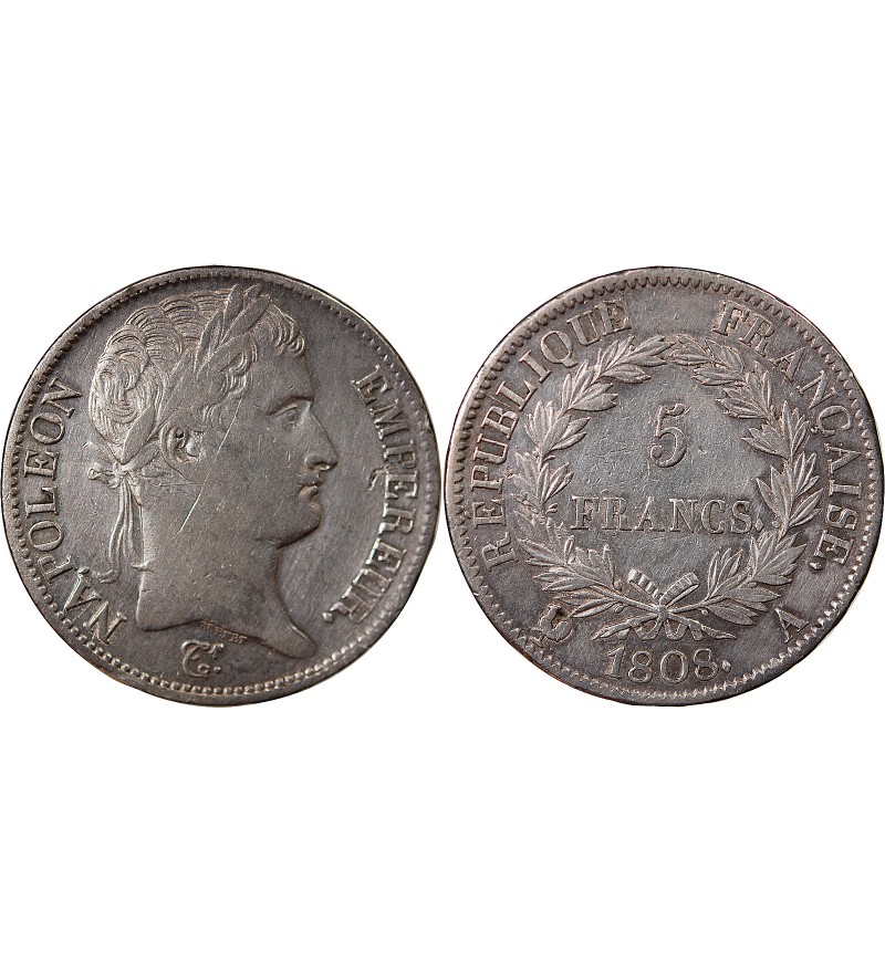 NAPOLEON Ier - 5 FRANCS 1808 A PARIS "Type République"﻿﻿