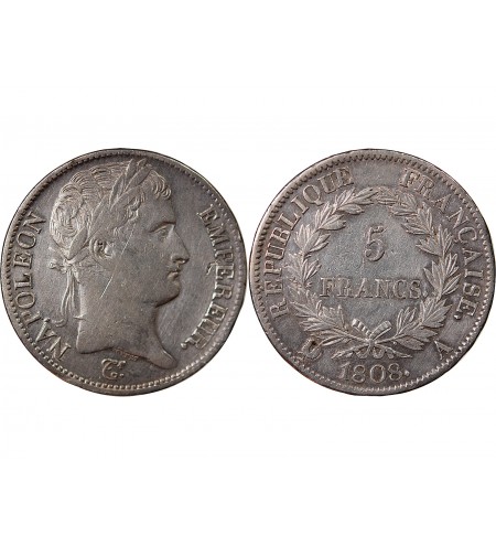 NAPOLEON Ier - 5 FRANCS 1808 A PARIS "Type République"﻿﻿