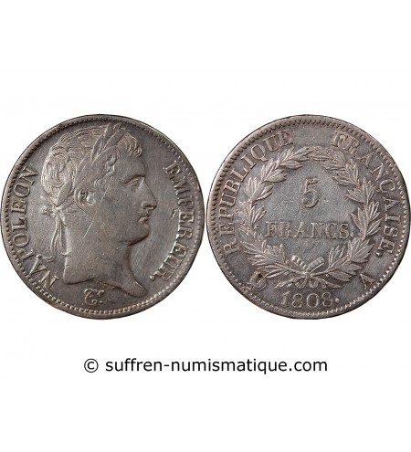 NAPOLEON Ier - 5 FRANCS 1808 A PARIS "Type République"﻿﻿