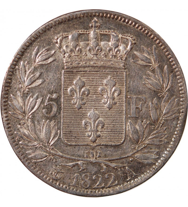 LOUIS XVIII - 5 FRANCS ARGENT 1822 A PARIS