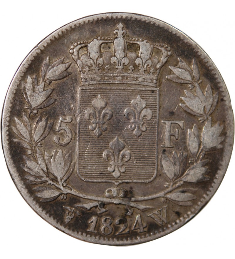 LOUIS XVIII - 5 FRANCS 1824 W LILLE