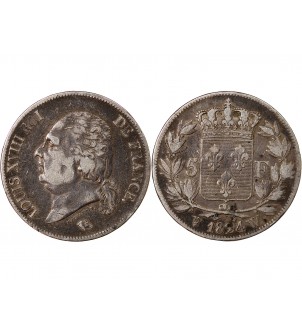 LOUIS XVIII - 5 FRANCS 1824 W LILLE 2