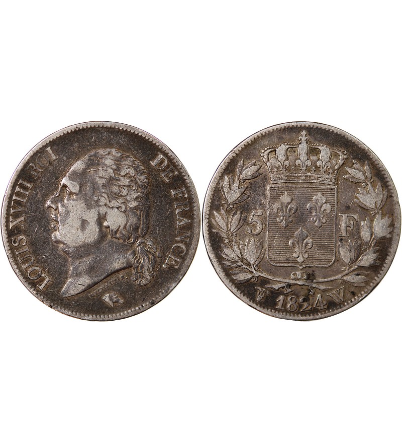 LOUIS XVIII - 5 FRANCS 1824 W LILLE