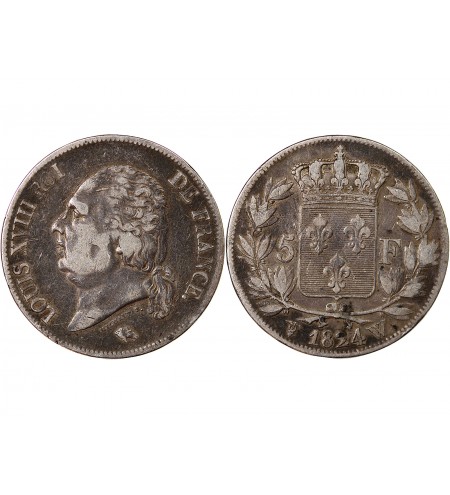 LOUIS XVIII - 5 FRANCS 1824 W LILLE