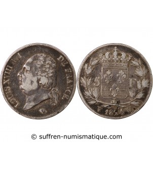 LOUIS XVIII - 5 FRANCS 1824 W LILLE