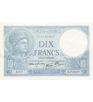 FRANCE, MINERVE - 10 FRANCS 06/07/1939 - PSUP