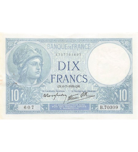 FRANCE, MINERVE - 10 FRANCS 06/07/1939 - PSUP