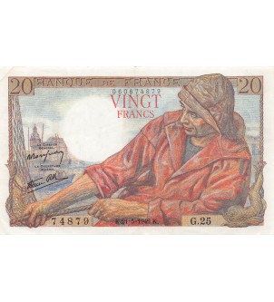 FRANCE, PÊCHEUR - 20 FRANCS 21/05/1942 - SÉRIE G.25 - TTB+