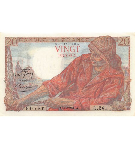 FRANCE, PÊCHEUR - 20 FRANCS 09/02/1950 - SÉRIE D.241 - SPL