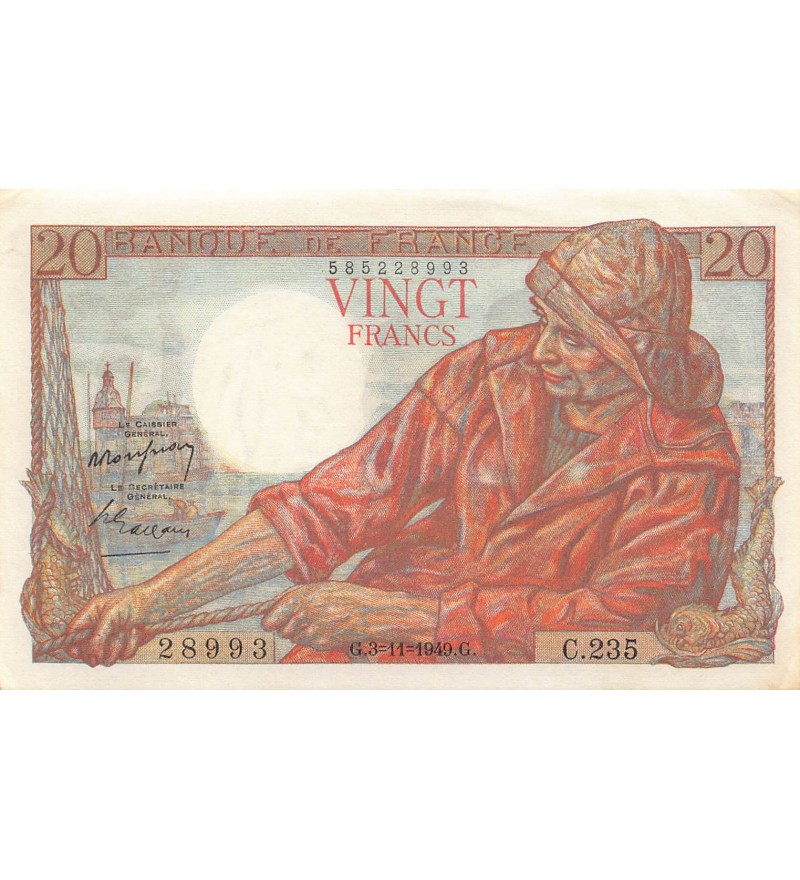 FRANCE, PÊCHEUR - 20 FRANCS 03/11/1949 - SÉRIE C.235 - SUP+