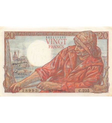 FRANCE, PÊCHEUR - 20 FRANCS 03/11/1949 - SÉRIE C.235 - SUP+
