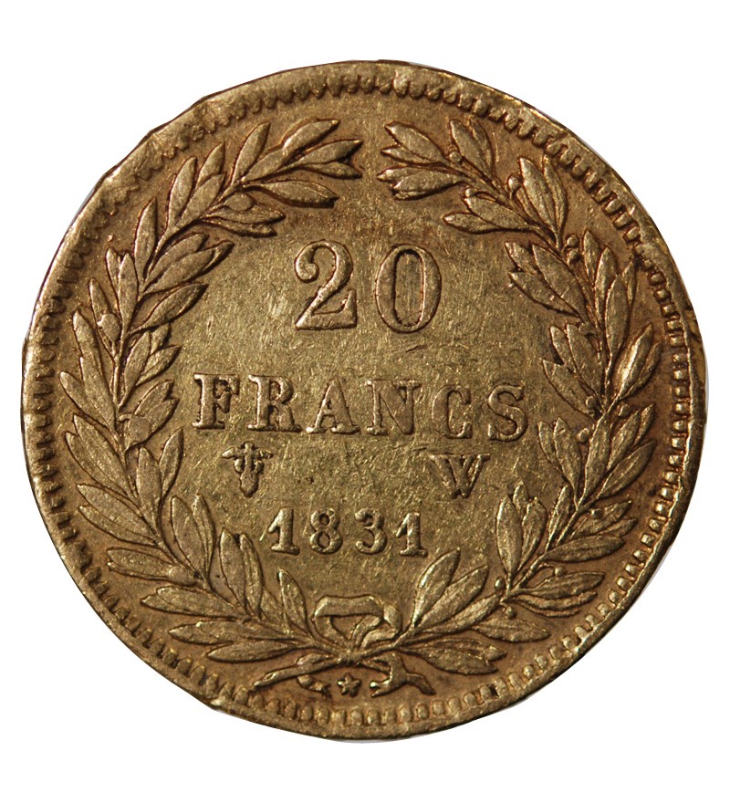 LOUIS PHILIPPE﻿ Ier - 20 FRANCS OR 1831 W LILLE "Tête Nue Tranche en Relief"﻿