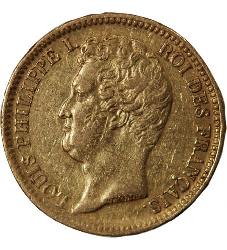 LOUIS PHILIPPE﻿ Ier - 20 FRANCS OR 1831 W LILLE "Tête Nue Tranche en Relief"﻿