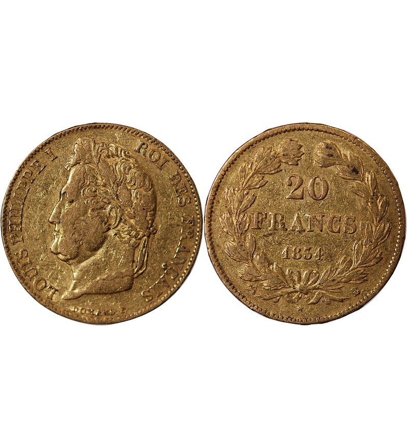 LOUIS PHILIPPE﻿ - 20 FRANCS OR 1834 B ROUEN
