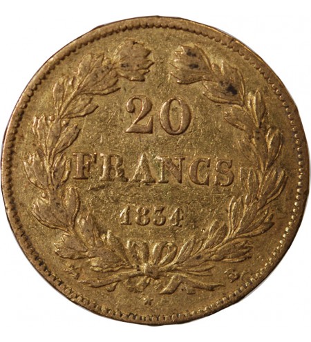 LOUIS PHILIPPE﻿ - 20 FRANCS OR 1834 B ROUEN