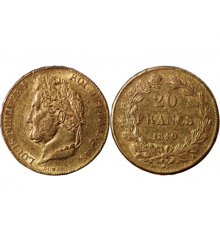 LOUIS PHILIPPE﻿ - 20 FRANCS OR 1840 A PARIS