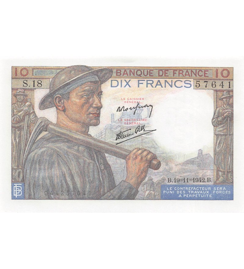 FRANCE, MINEUR - 10 FRANCS 19/11/1942 - SÉRIE S.18 - P.NEUF