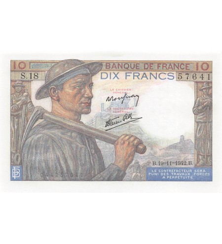 FRANCE, MINEUR - 10 FRANCS 19/11/1942 - SÉRIE S.18 - P.NEUF