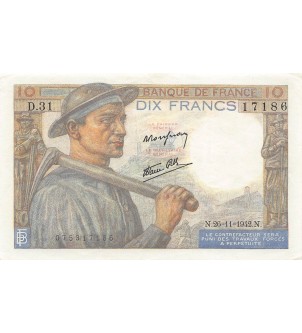 FRANCE, MINEUR - 10 FRANCS 26/11/1942 - SÉRIE D.31 - PSUP 2