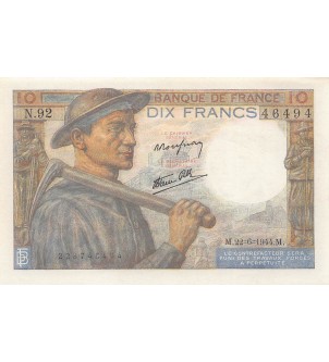 FRANCE, MINEUR - 10 FRANCS 22/06/1944 - SÉRIE N.92 - SUP+ 2